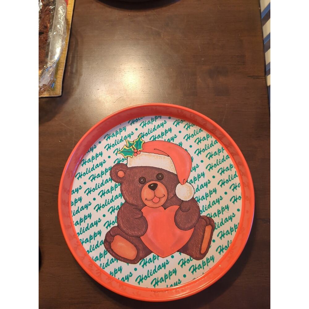 Vintage Holiday Metal Tin Cookie Christmas Serving Tray 12” Platter 1989 SNP